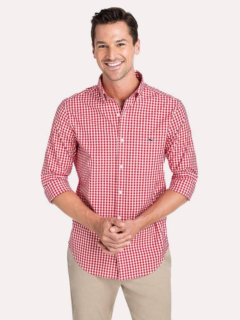Vineyard Vines Tucker Long Sleeve Button Down in Red Gingham